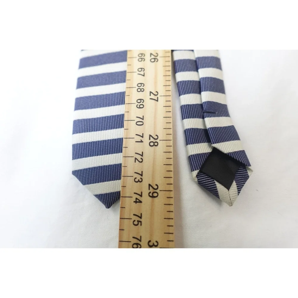 Navy White‎ Stripe Tie H&M Modern Preppy Business Necktie 100% Polyester